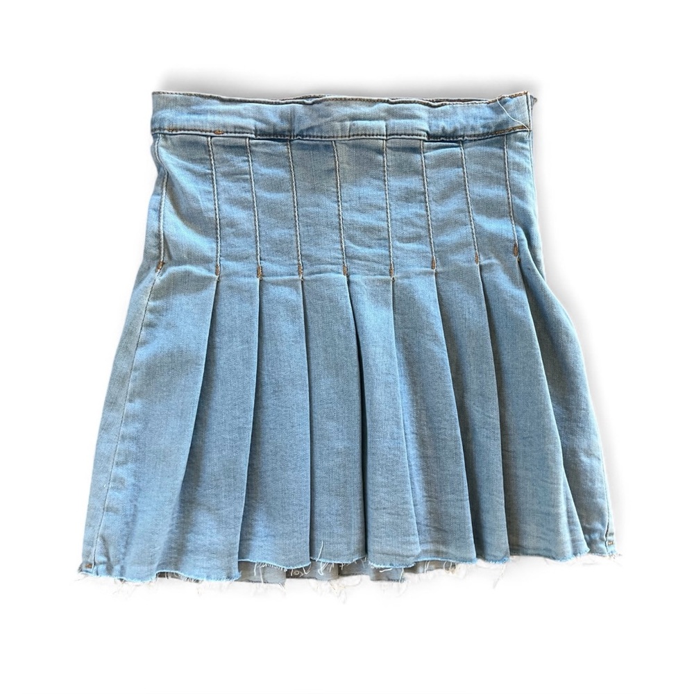 Schoolgirl Pleated Denim Mini Skirt Size Small Soft Grunge
